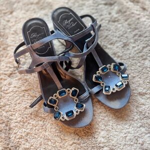 Roger Vivier Blue Embellished Sandals with Ankle Straps